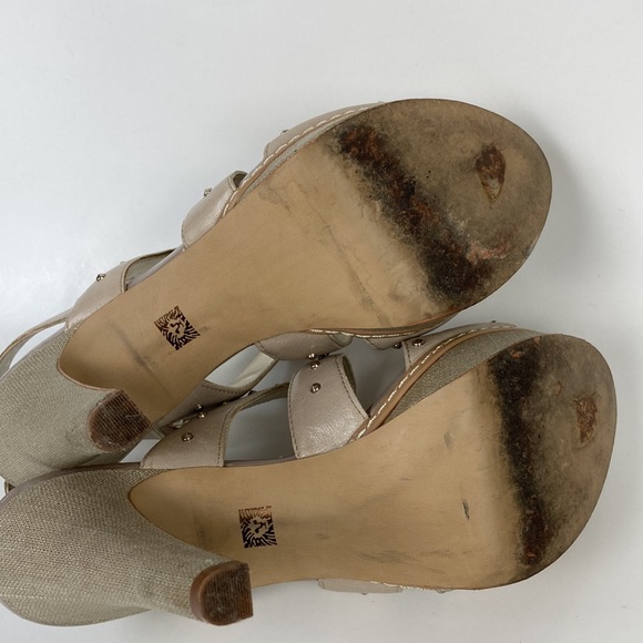 Anne Klein Florissa Tan Leather Platform Heeled Sandals - Picture 11 of 12